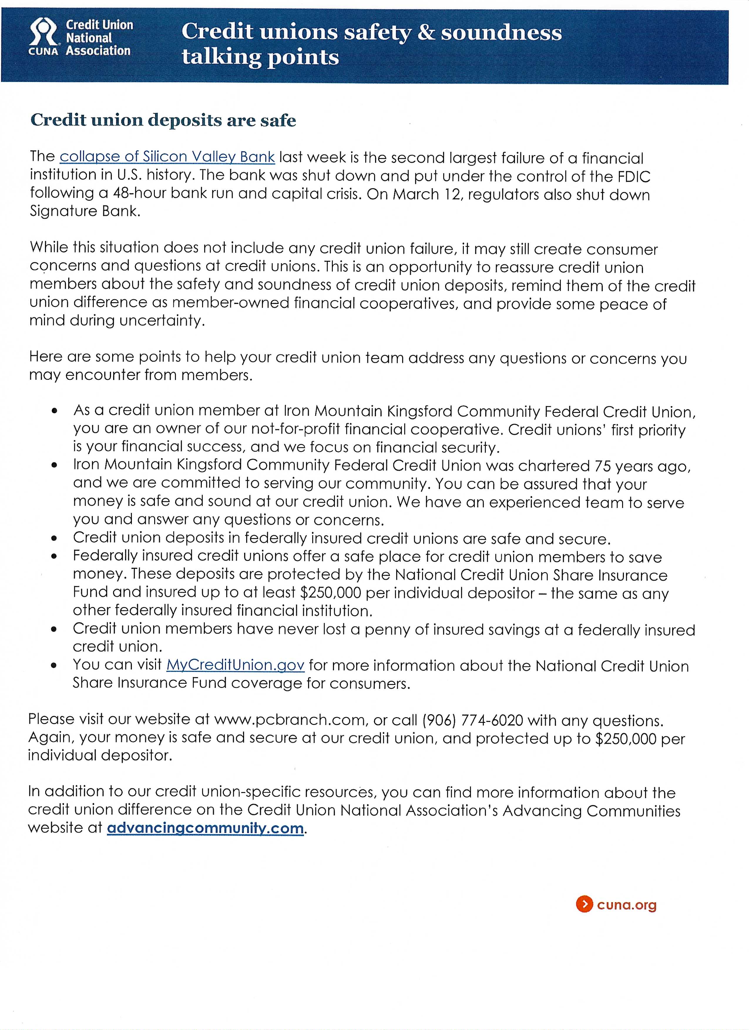 Cuna Bank Closing